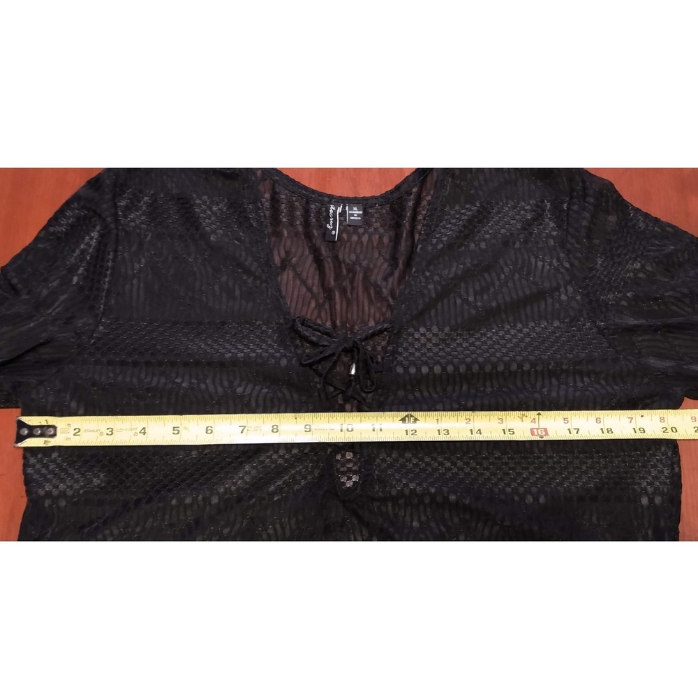BREEZY Boho Lace Up Mesh Sheer Tunic COVER UP Whimsigoth XL Textured Jacquard - Picture 7 of 8
